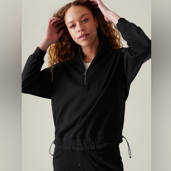 ATHLETA TRIUMPH HYBRID HALF ZIP SWEATSHIRT Women's Size Medium Black 532520 - Picture 1 of 10